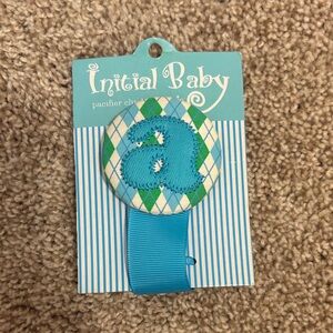 Mud Pie Aqua Blue and Green Argyle Initial Pacifier Clip